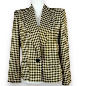 Vintage Kasper for ASL Black & Yellow Plaid Blazer Shoulder Pads Clueless Cher